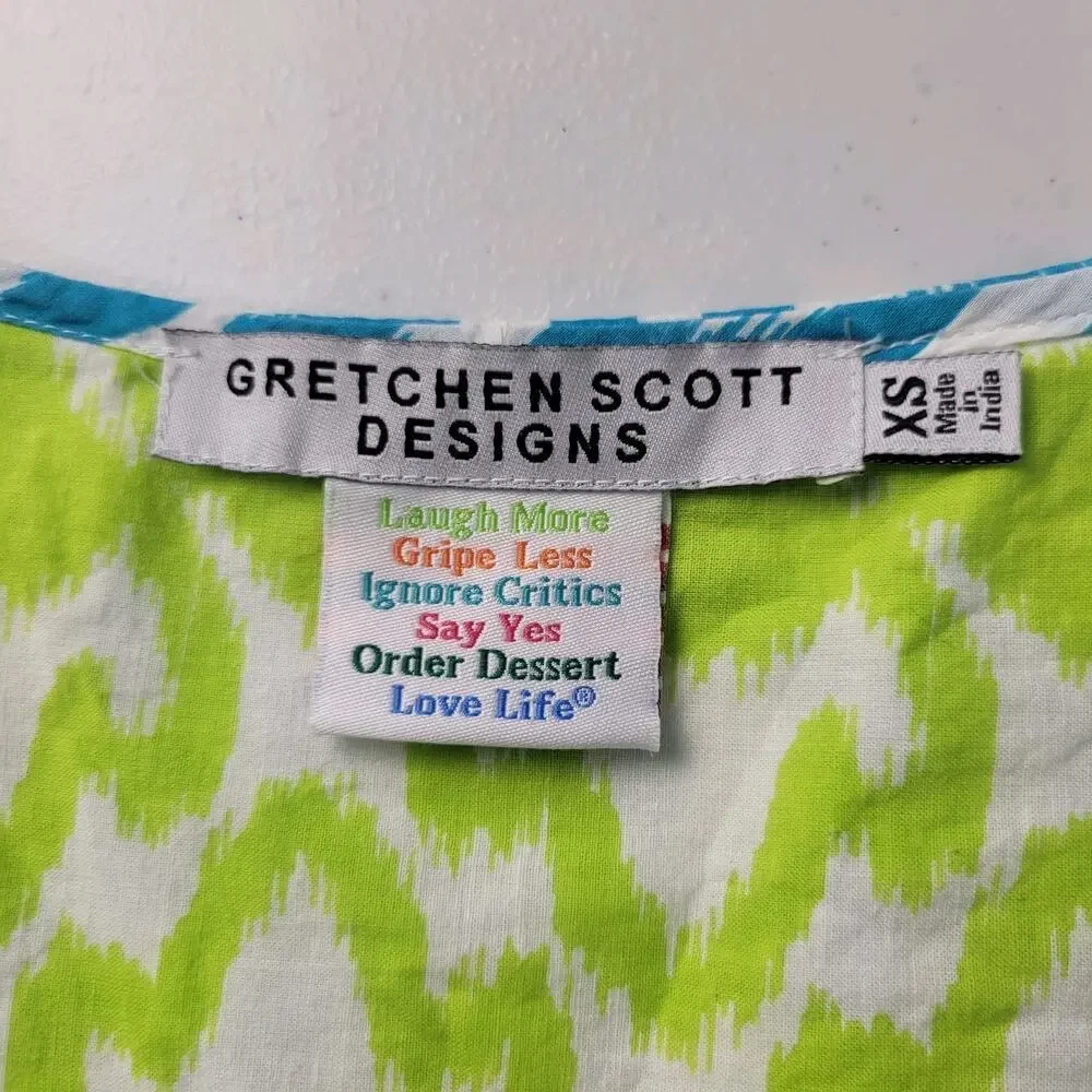 Gretchen Scott Tunic Top XS Tropical Geo 3/4 Sleeve Boho Lagum Cotton Resort - Picture 9 of 10